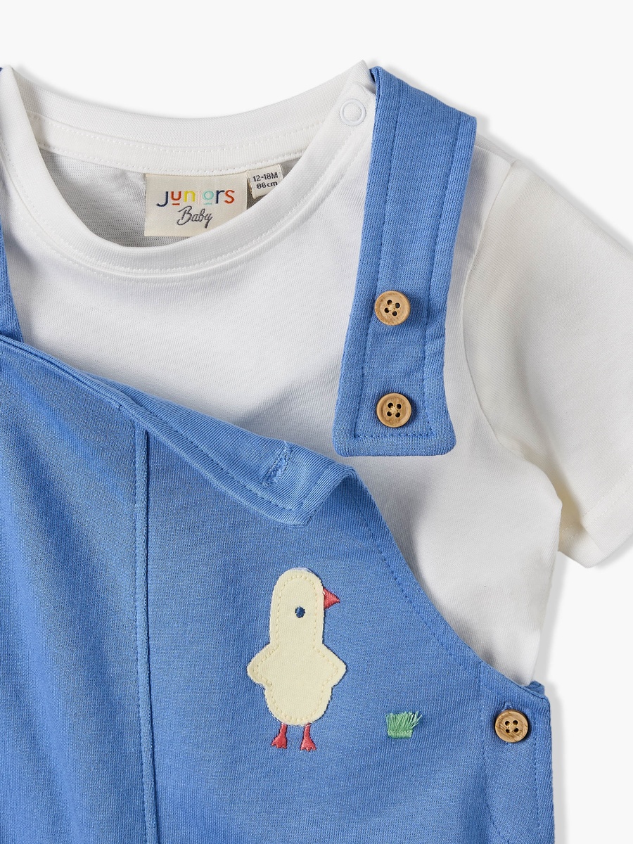 Round Neck Short Sleeves T-Shirt and Dungaree Set with Applique