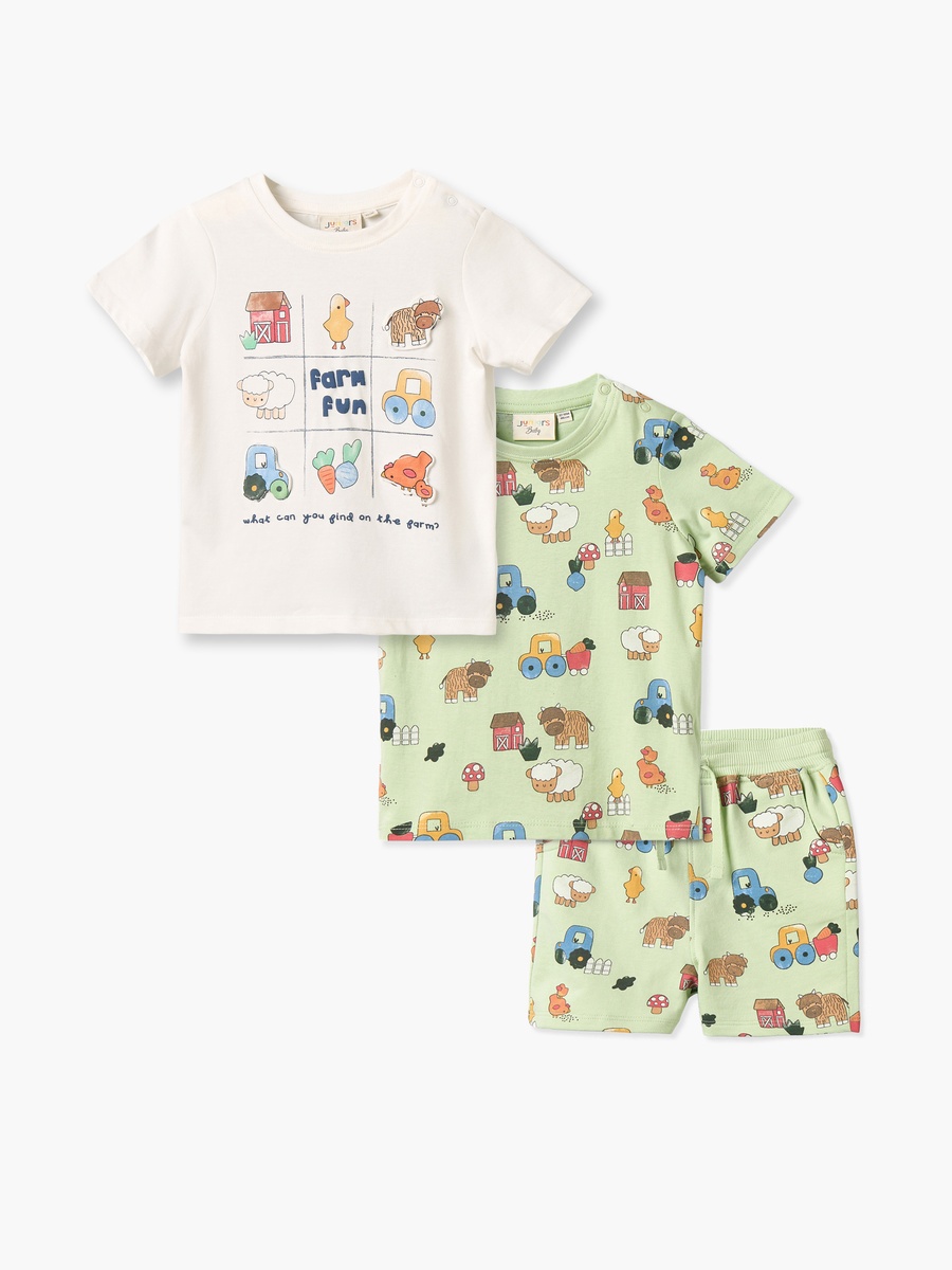 Crew Neck Short Sleeves T-Shirt and Shorts Set with Farmyard Print
