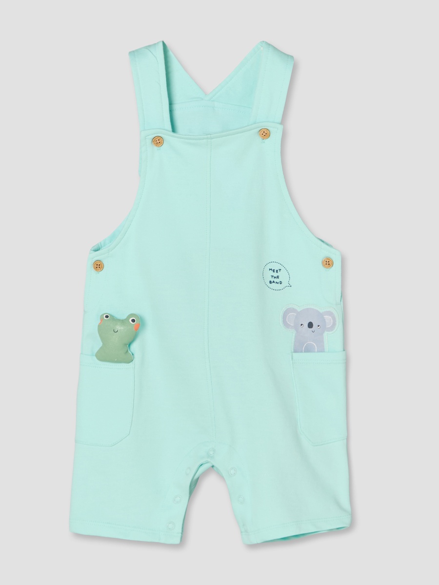 Round Neck Short Sleeves T-Shirt and Dungaree Set with Drum Print