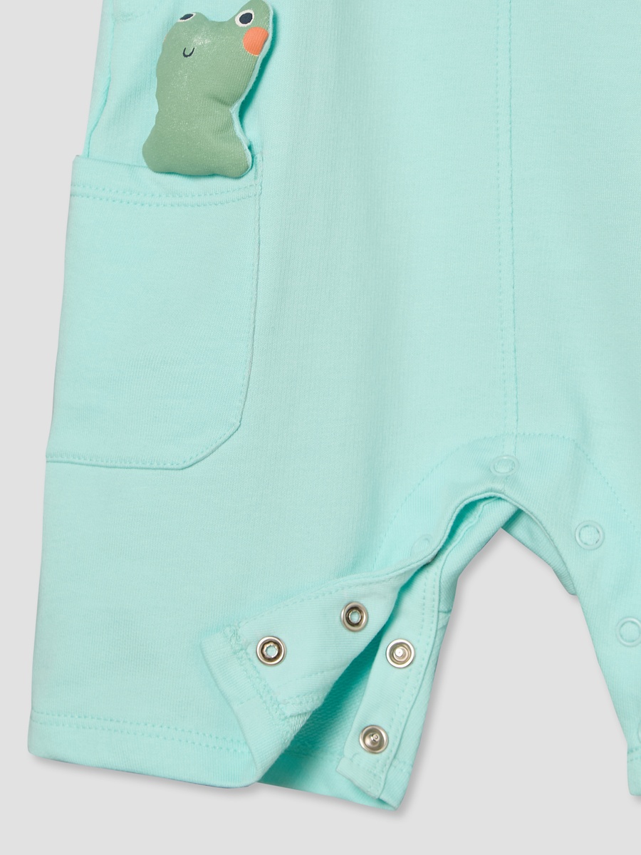Round Neck Short Sleeves T-Shirt and Dungaree Set with Drum Print