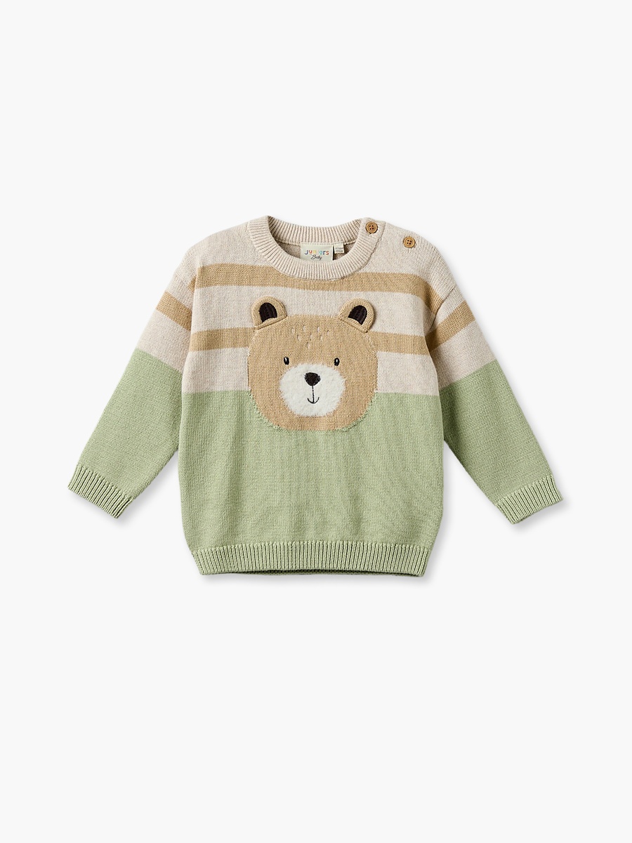 Crew Neck Long Sleeves Sweater and Pants Set with Bear Applique