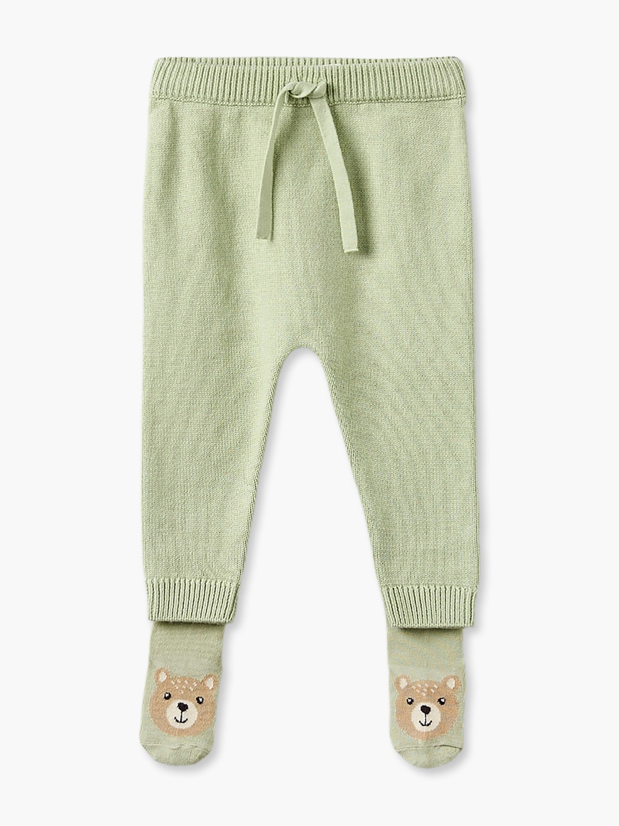 Crew Neck Long Sleeves Sweater and Pants Set with Bear Applique