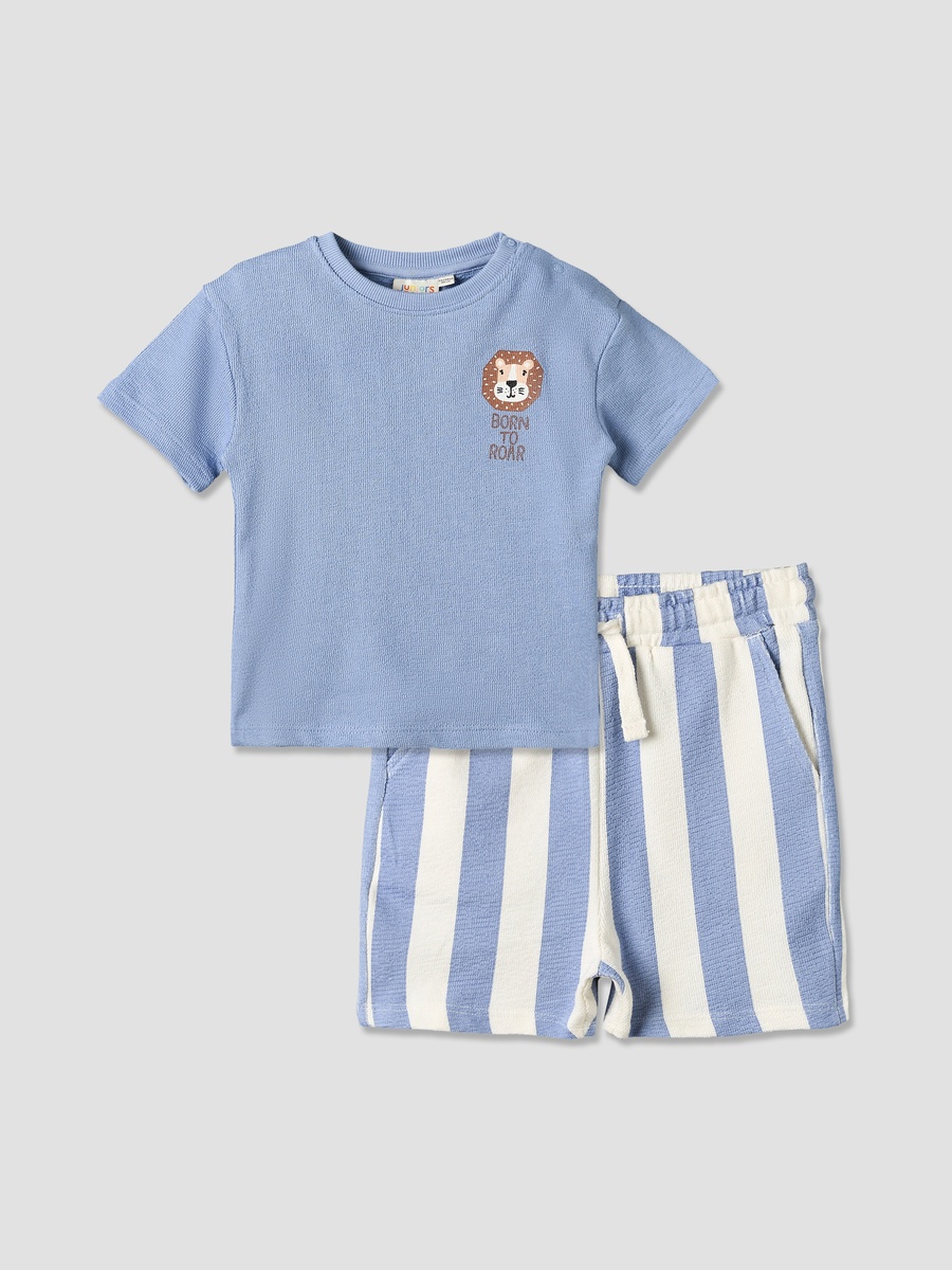 Round Neck Short Sleeves T-Shirt and Shorts Set with Stripes