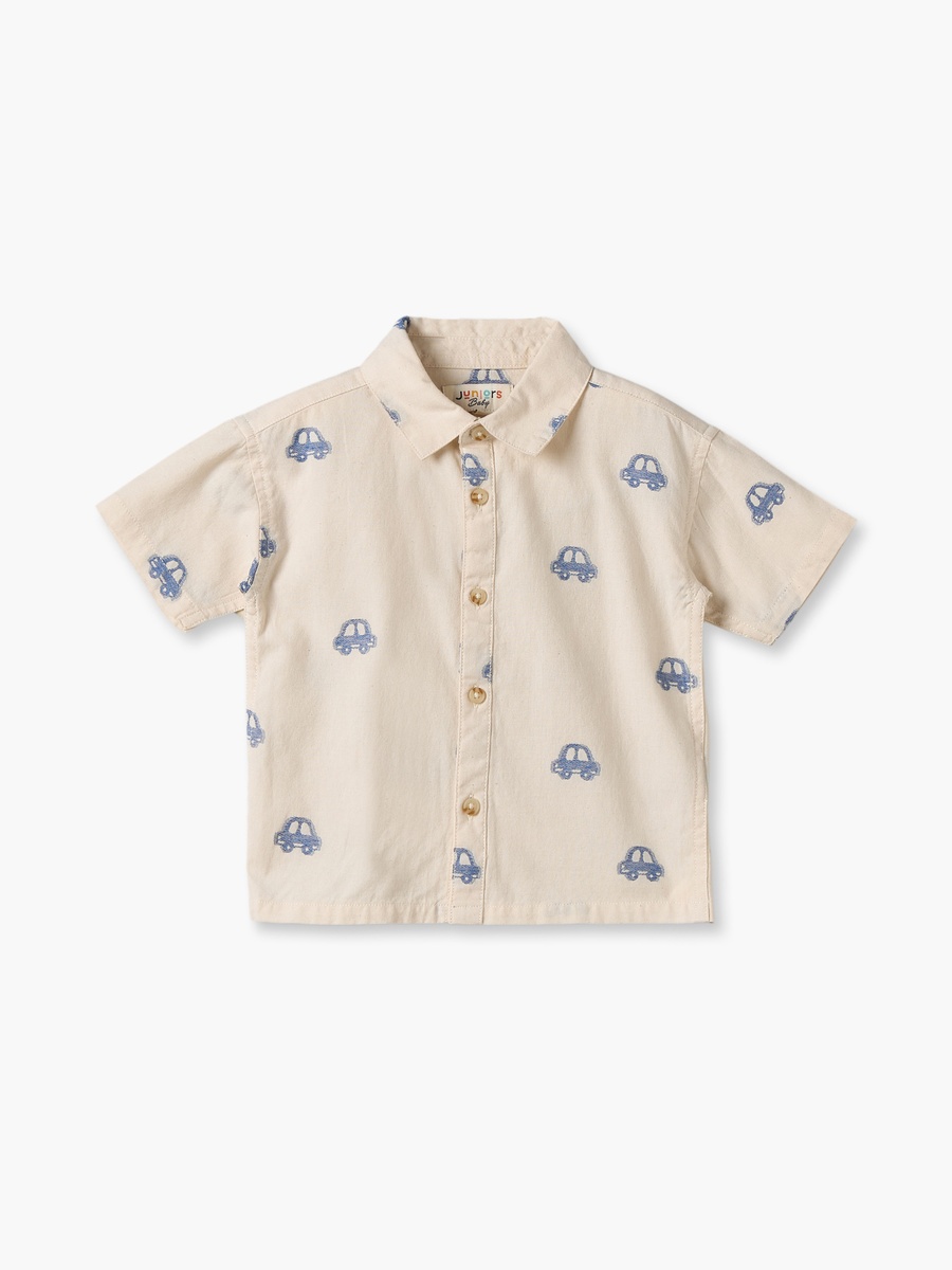 Collared Short Sleeves Shirt and Shorts Set with Car Print