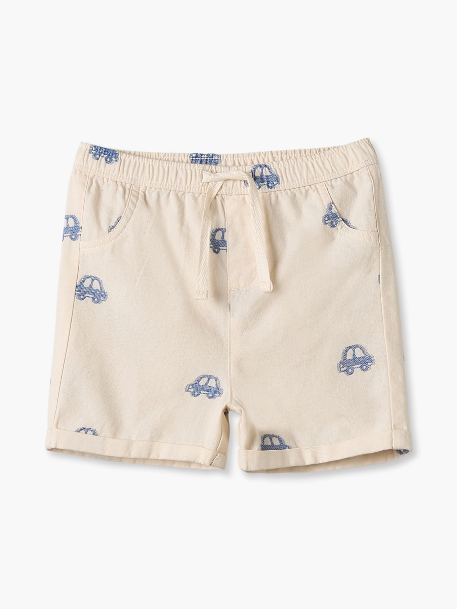Collared Short Sleeves Shirt and Shorts Set with Car Print