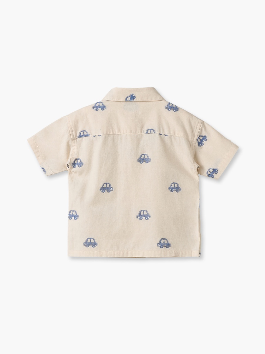 Collared Short Sleeves Shirt and Shorts Set with Car Print