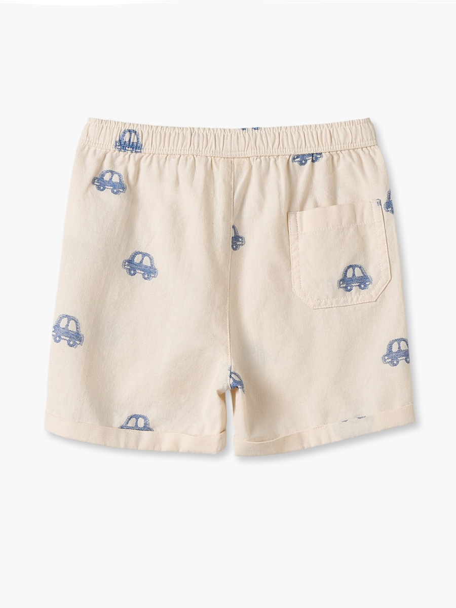 Collared Short Sleeves Shirt and Shorts Set with Car Print