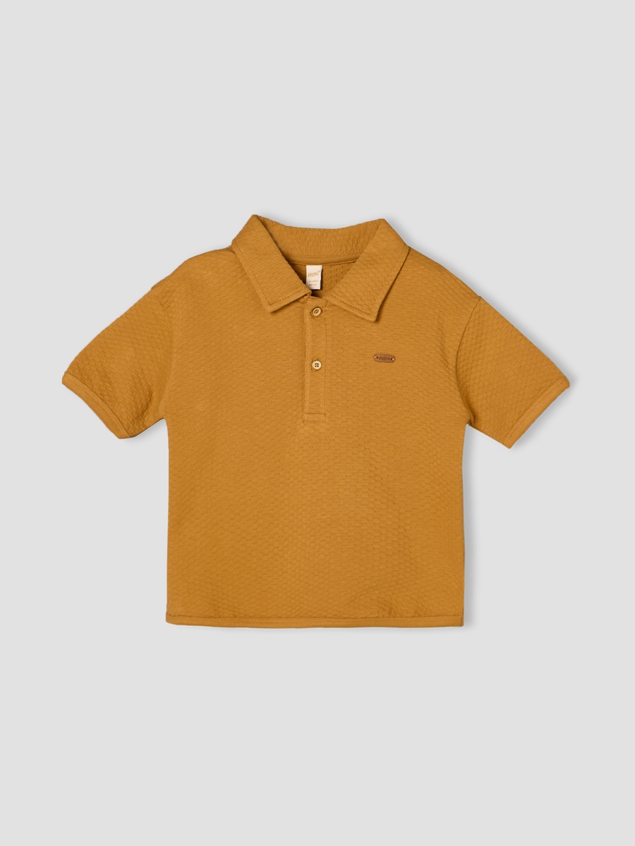 Collared Short Sleeves T-Shirt and Shorts Set with Textured Design
