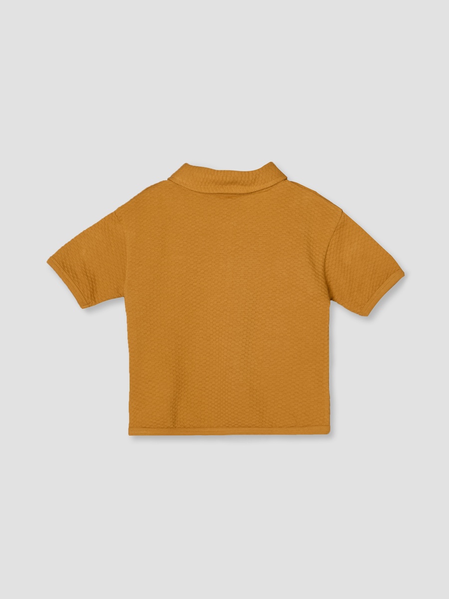 Collared Short Sleeves T-Shirt and Shorts Set with Textured Design
