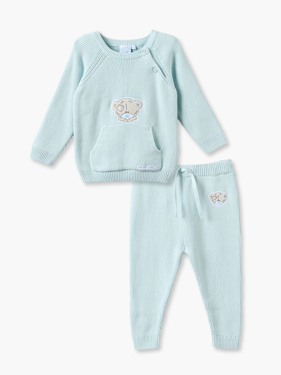 Round Neck Long Sleeves Sweater and Pants Set with Teddy Bear Applique