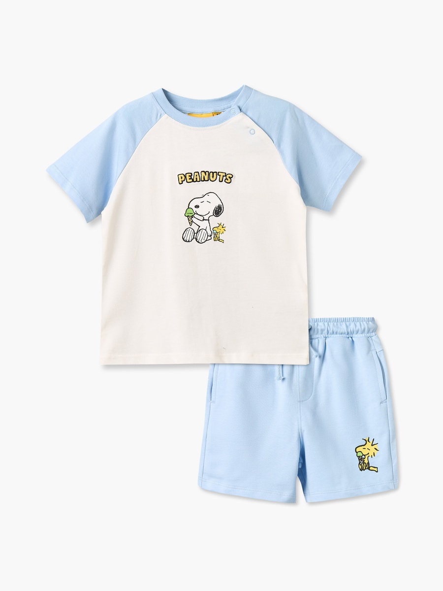 Crew Neck Short Sleeves T-Shirt and Shorts Set with Snoopy Print