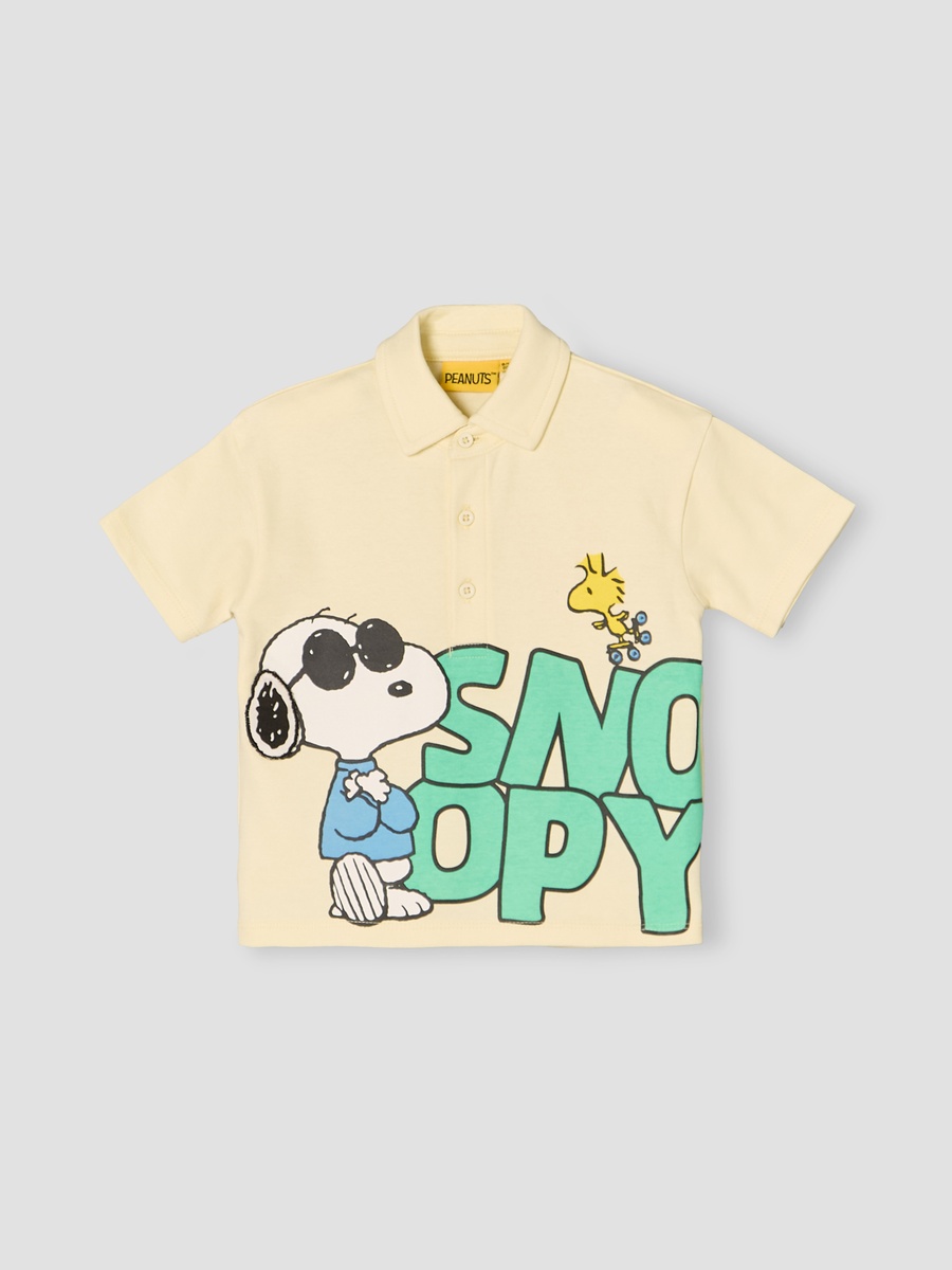 Collared Short Sleeves Polo T-Shirt and Shorts Set with Snoopy Print