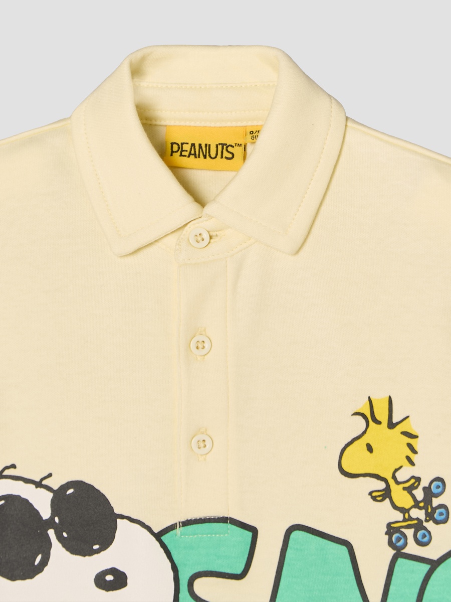 Collared Short Sleeves Polo T-Shirt and Shorts Set with Snoopy Print