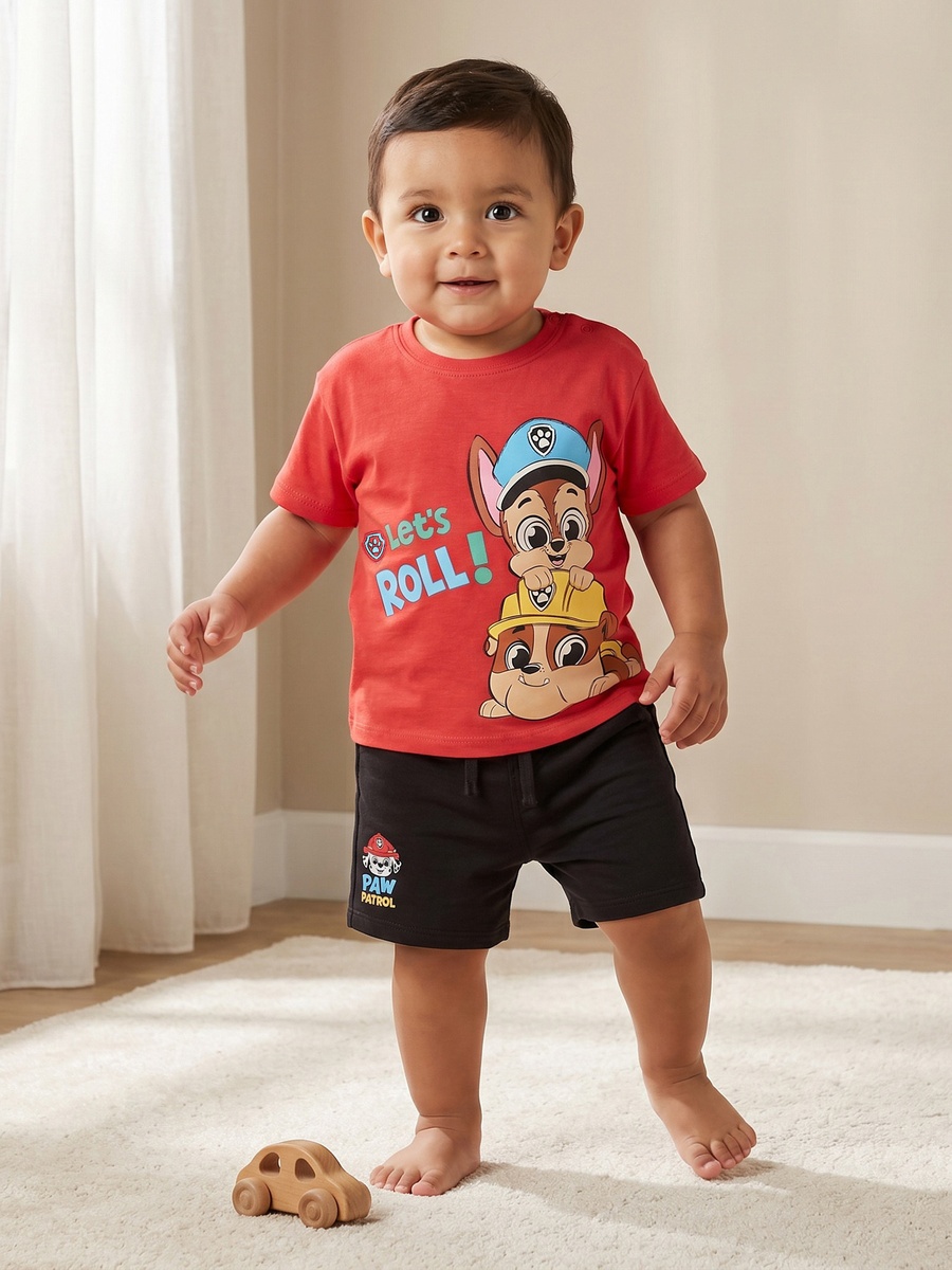 Crew Neck Short Sleeves T-Shirt and Shorts Set with PAW Patrol Print