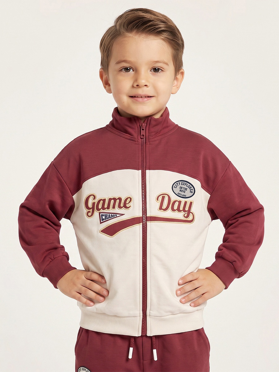 High Neck Long Sleeves Jacket and Joggers Set with Varsity Embroidery