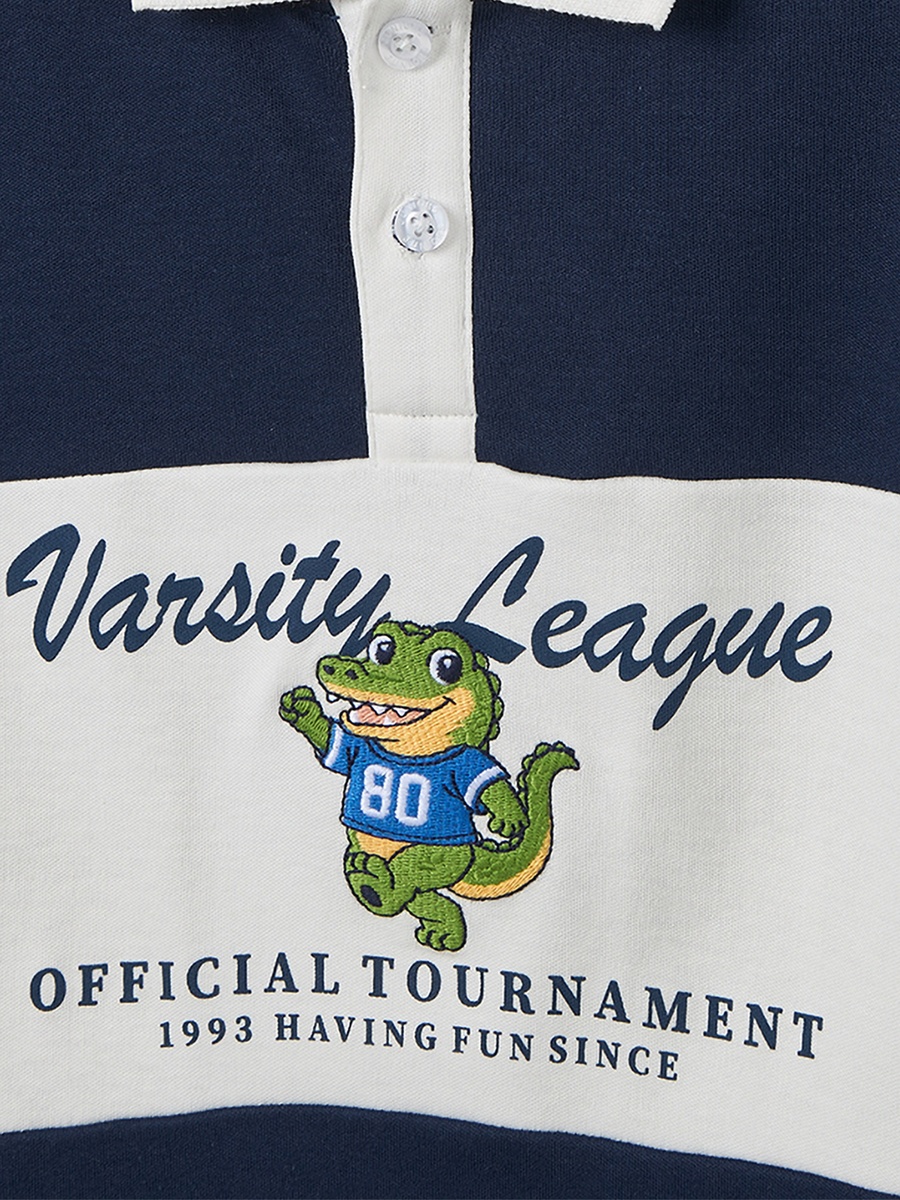 Collared Short Sleeves T-Shirt and Shorts Set with Varsity Print