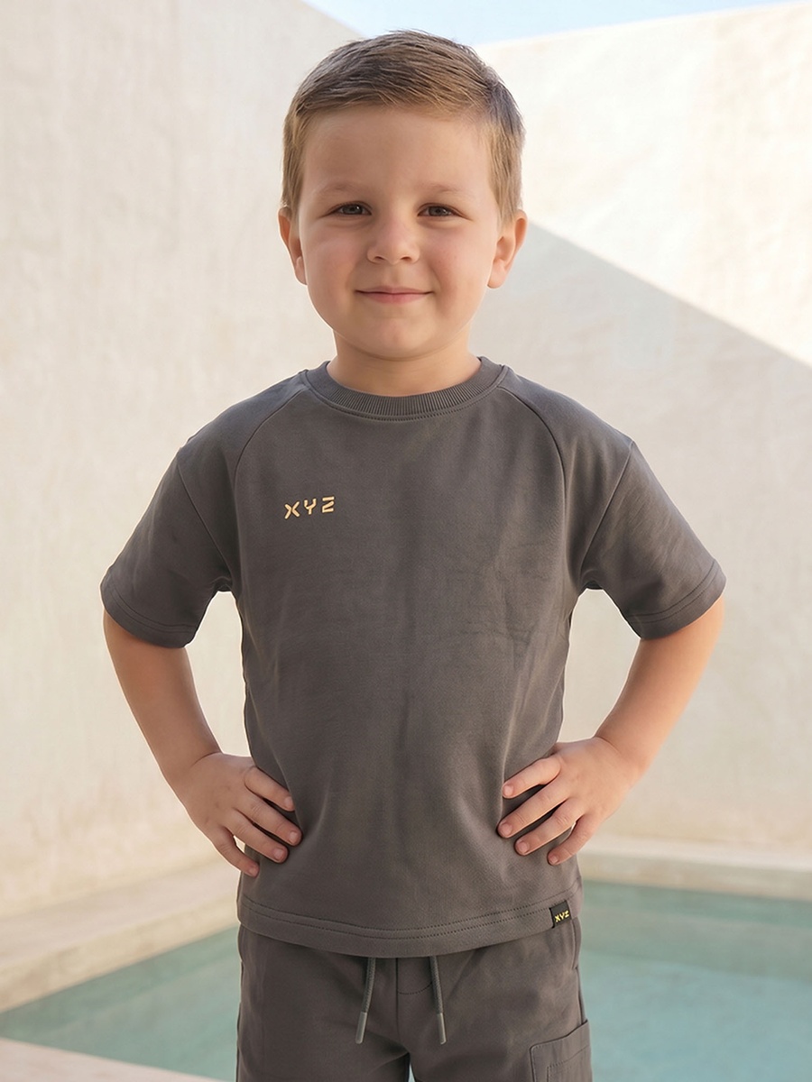 Crew Neck Short Sleeves T-Shirt and Shorts Set with Logo Print