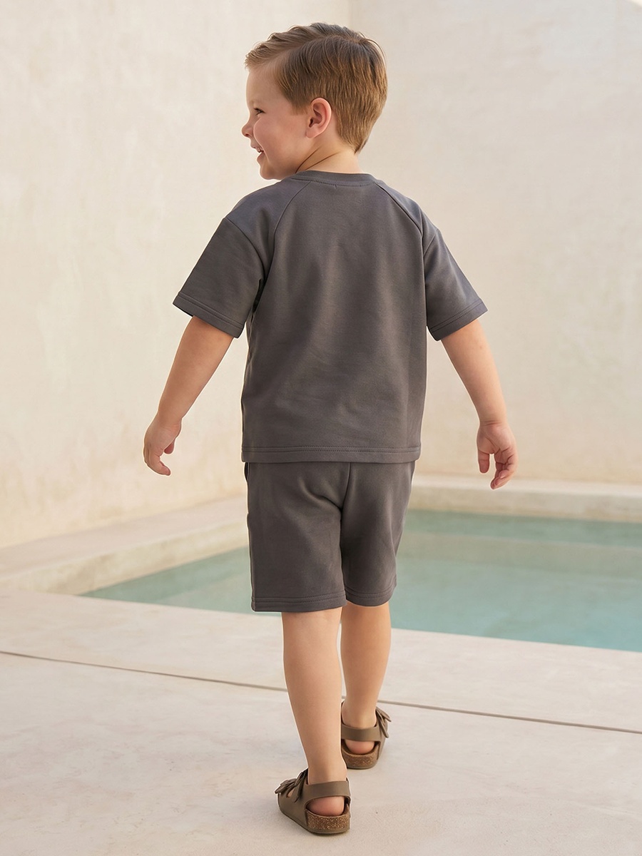 Crew Neck Short Sleeves T-Shirt and Shorts Set with Logo Print