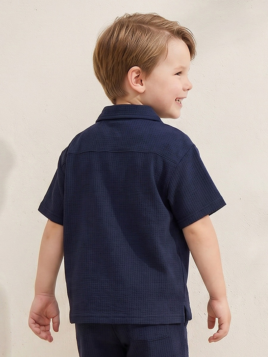 Collared Short Sleeves Shirt and Shorts Set with Embroidery
