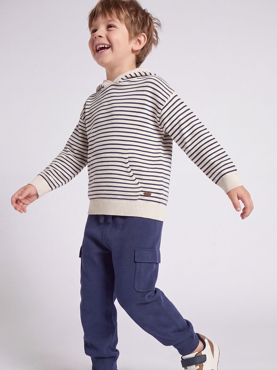 Hooded Long Sleeves Sweatshirt and Trousers Set with Stripes