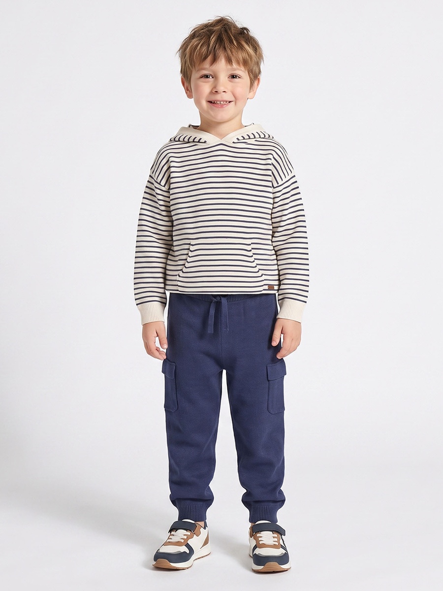 Hooded Long Sleeves Sweatshirt and Trousers Set with Stripes