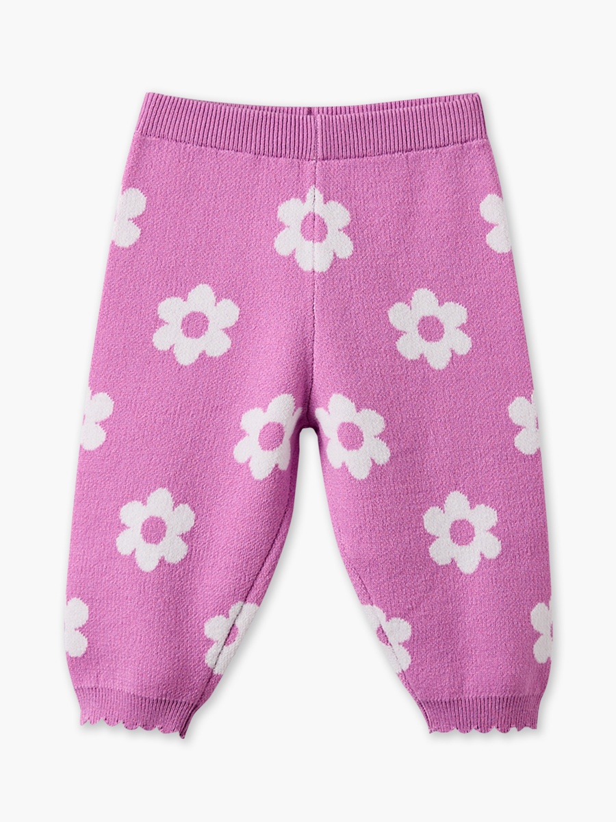 Peter Pan Collar Long Sleeves Cardigan and Pants Set with Floral Print