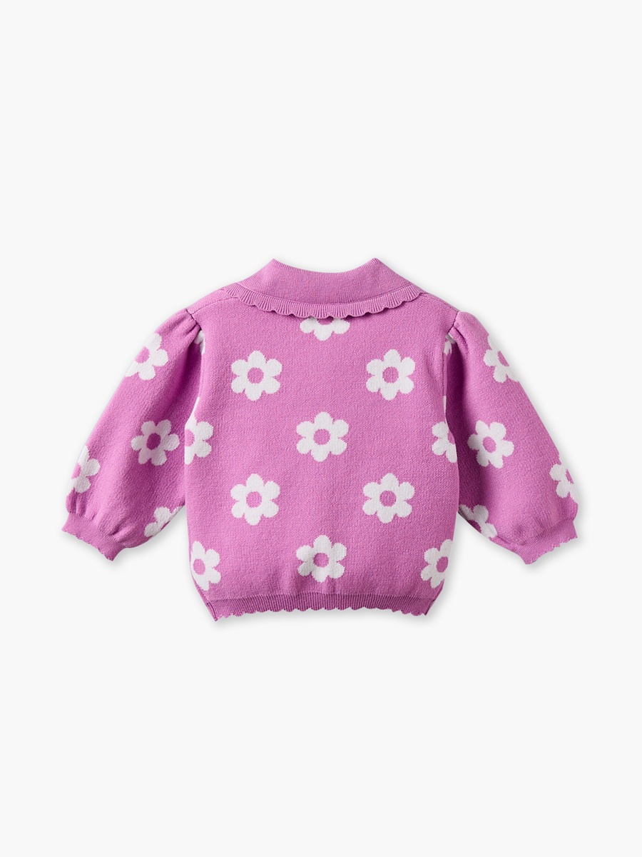 Peter Pan Collar Long Sleeves Cardigan and Pants Set with Floral Print