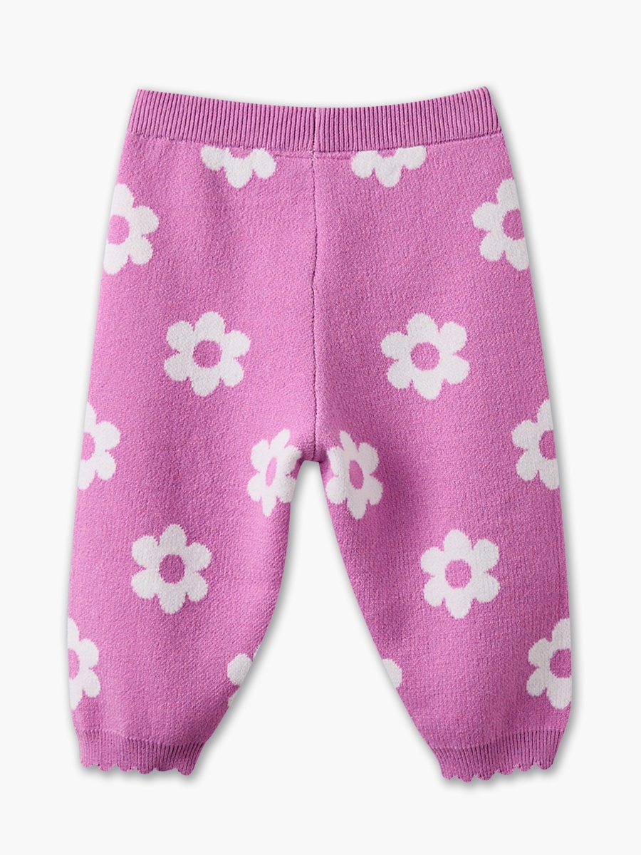 Peter Pan Collar Long Sleeves Cardigan and Pants Set with Floral Print
