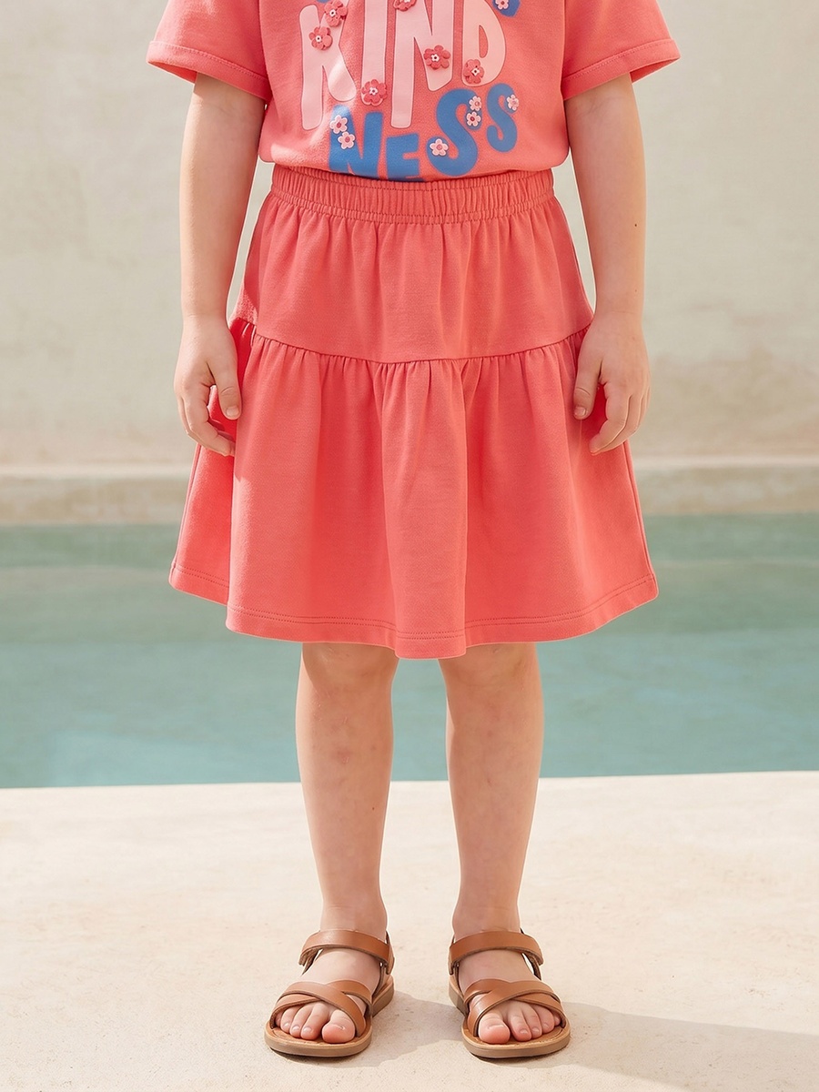 Crew Neck Short Sleeves T-Shirt and Skirt Set with Slogan Print