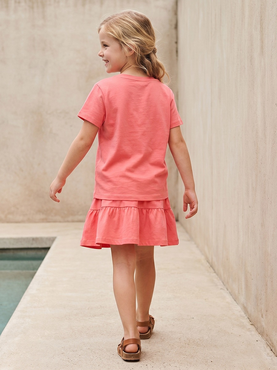 Crew Neck Short Sleeves T-Shirt and Skirt Set with Slogan Print