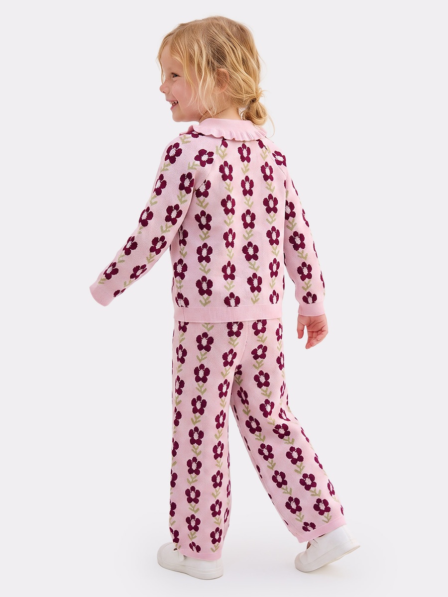 Collared Long Sleeves T-Shirt and Joggers Set with Floral Print