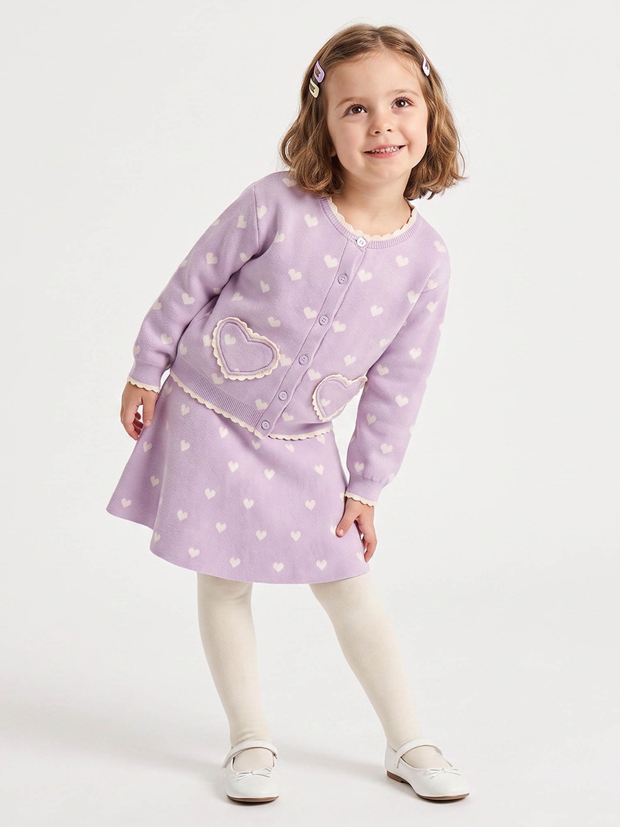 Round Neck Long Sleeves Cardigan and Skirt Set with Tights