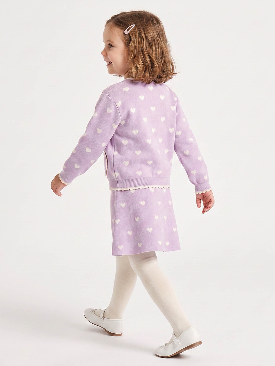 Round Neck Long Sleeves Cardigan and Skirt Set with Tights