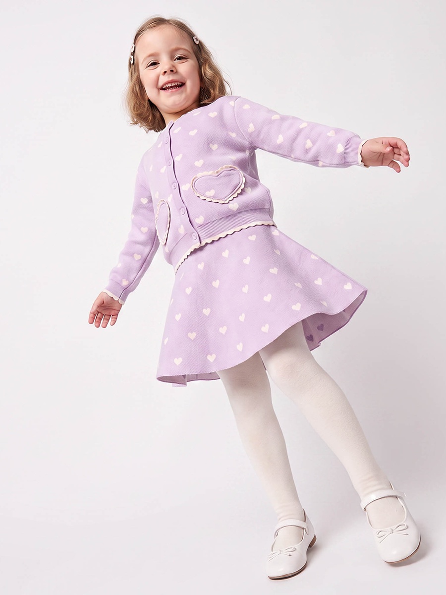 Round Neck Long Sleeves Cardigan and Skirt Set with Tights