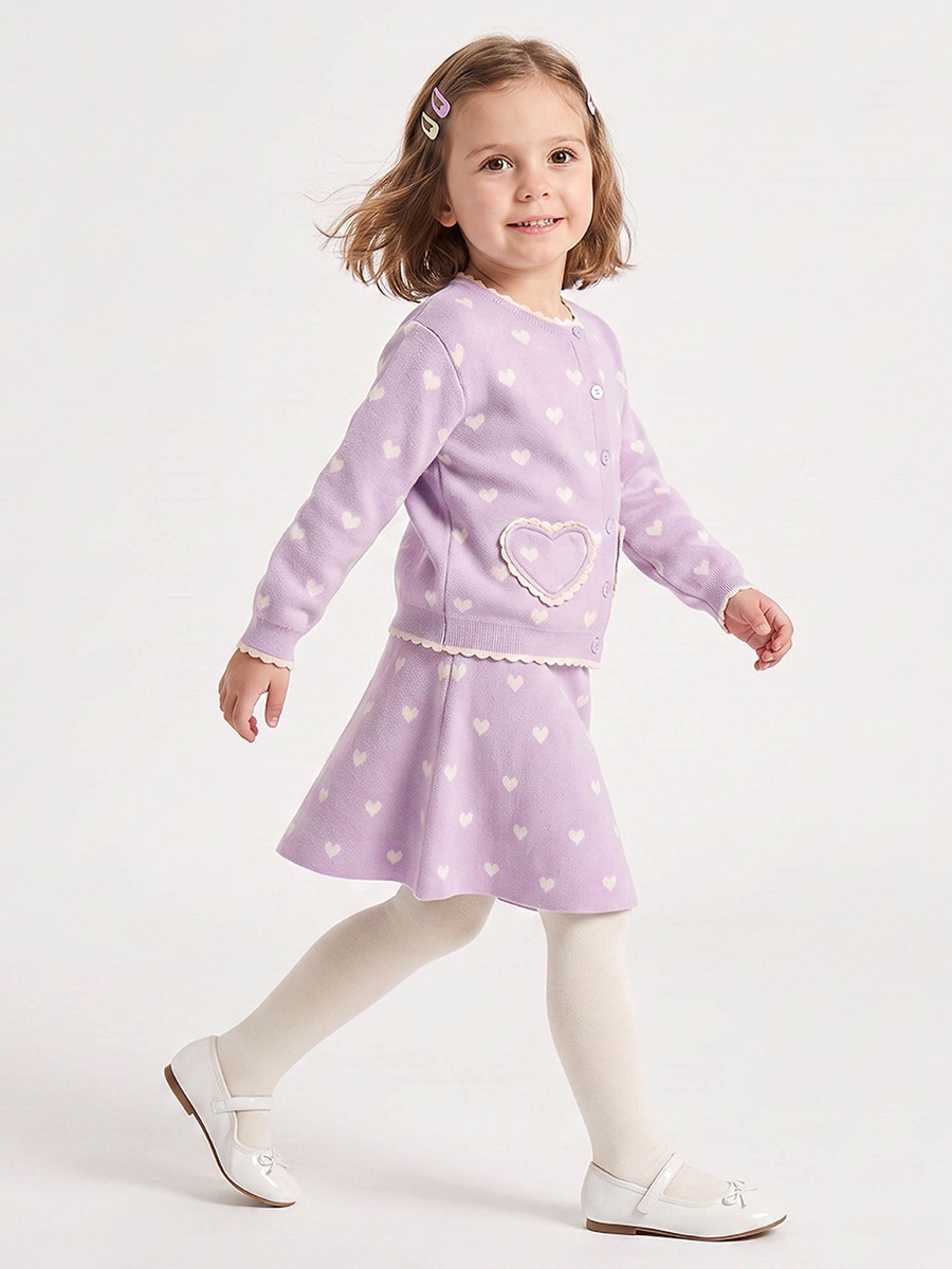 Round Neck Long Sleeves Cardigan and Skirt Set with Tights