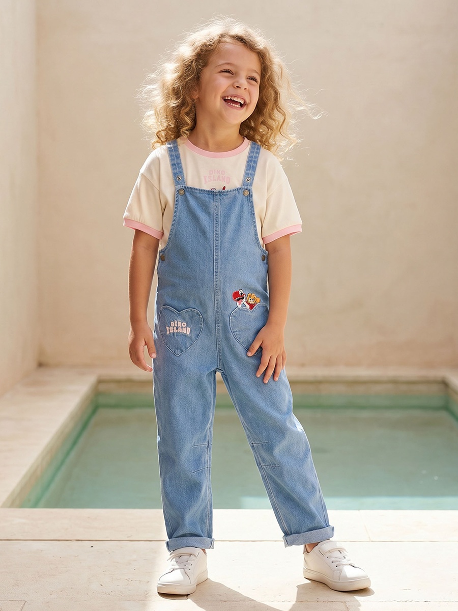 Crew Neck Short Sleeves T-Shirt and Dungaree Set with Paw Patrol Print