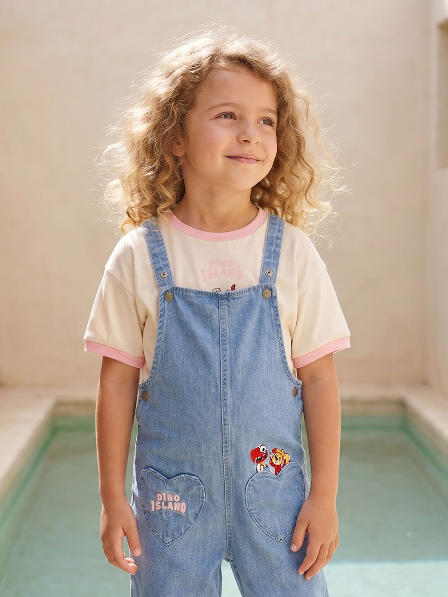 Crew Neck Short Sleeves T-Shirt and Dungaree Set with Paw Patrol Print