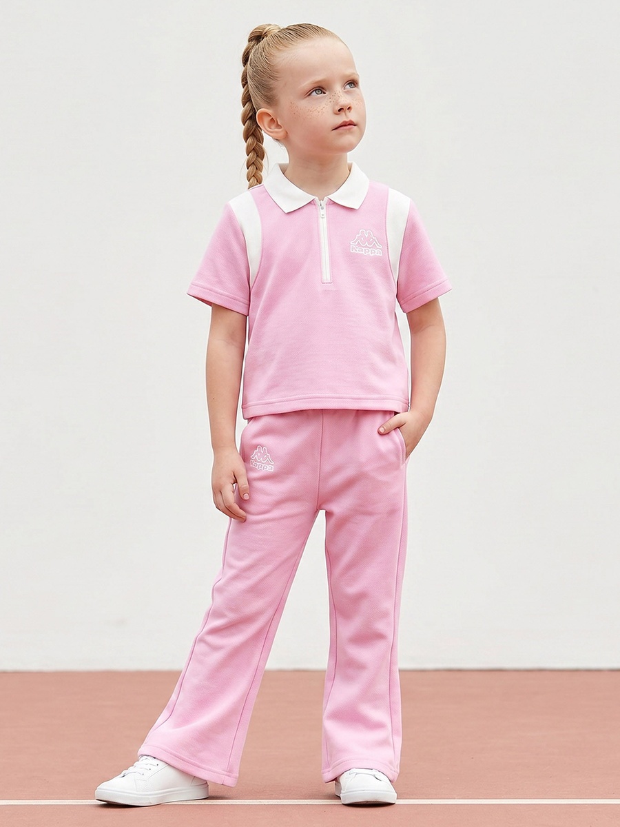Collared Short Sleeves Polo T-Shirt and Flared Pants Set with Logo Print