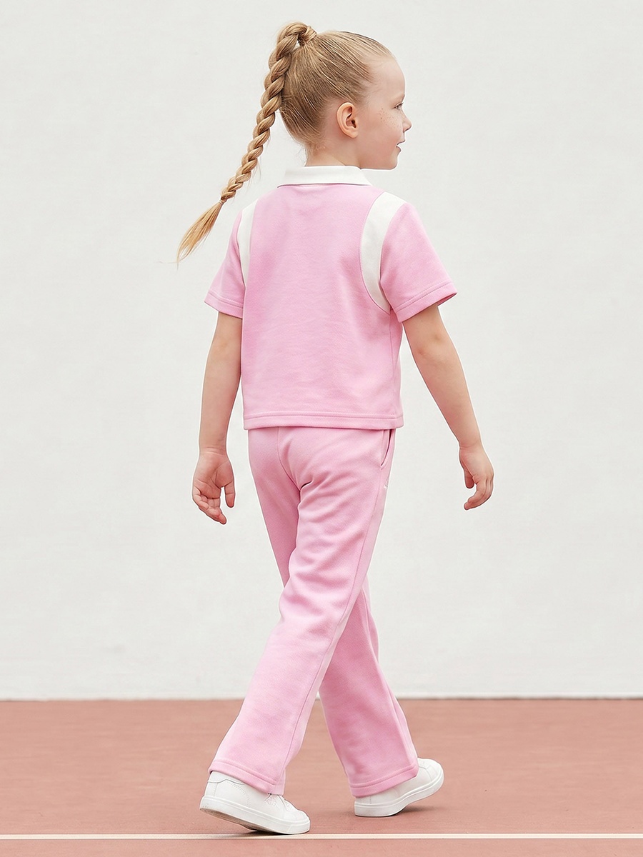 Collared Short Sleeves Polo T-Shirt and Flared Pants Set with Logo Print