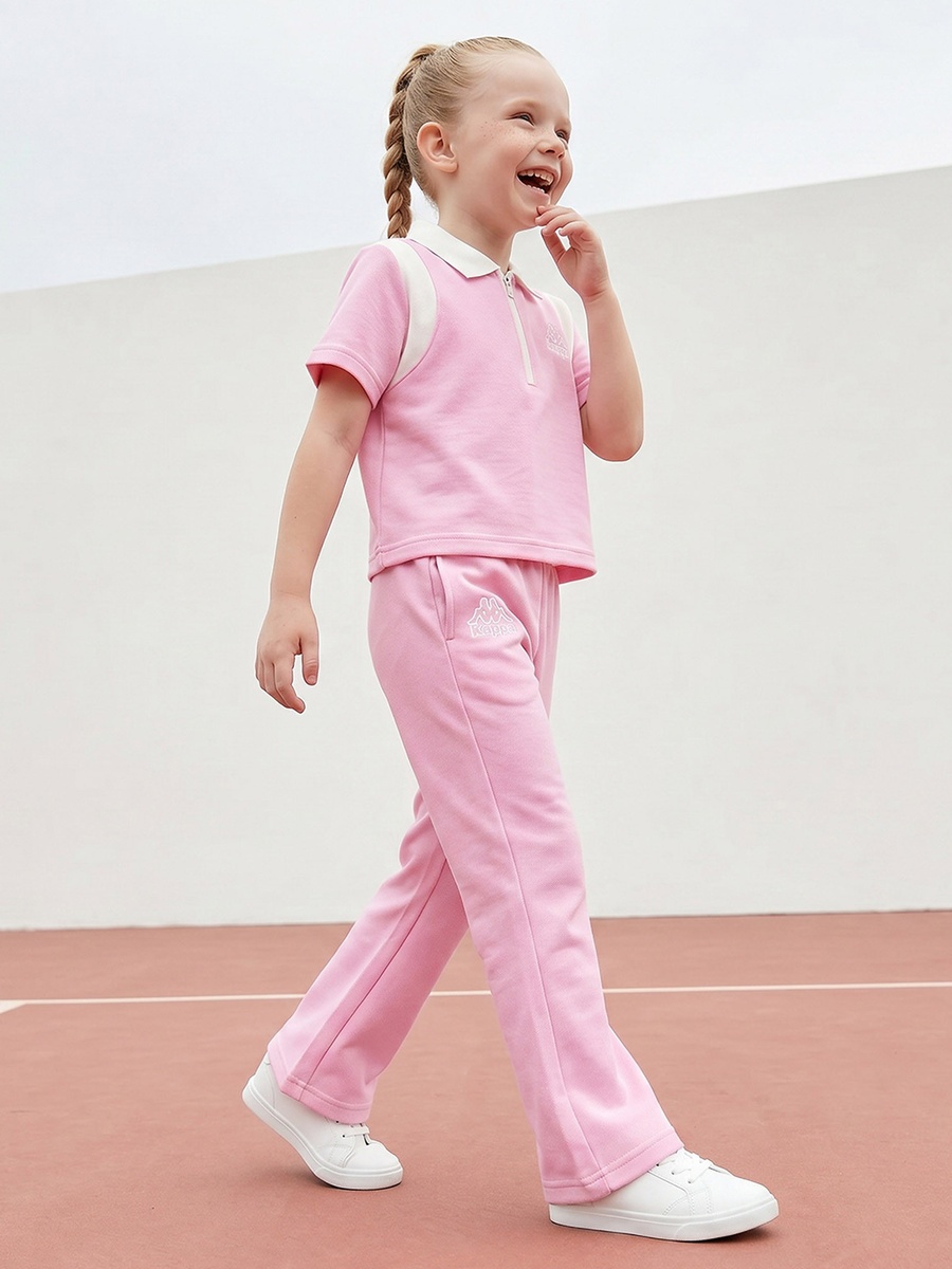Collared Short Sleeves Polo T-Shirt and Flared Pants Set with Logo Print