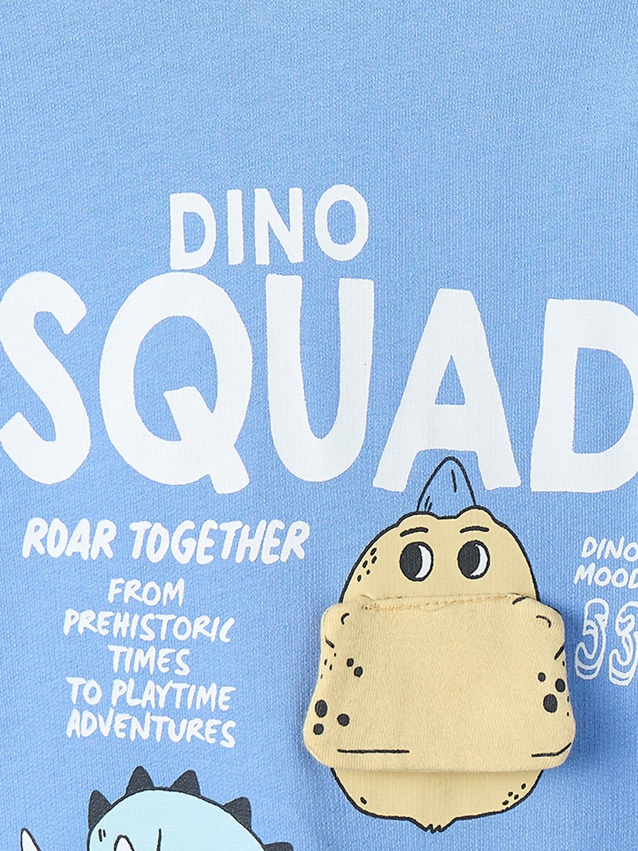 Cotton Crew Neck Long Sleeves Pyjama Set with Dinosaur Print