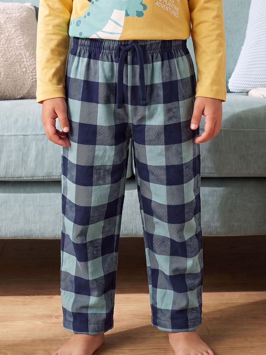 Cotton Crew Neck Long Sleeves Pyjama Set with Dinosaur Print