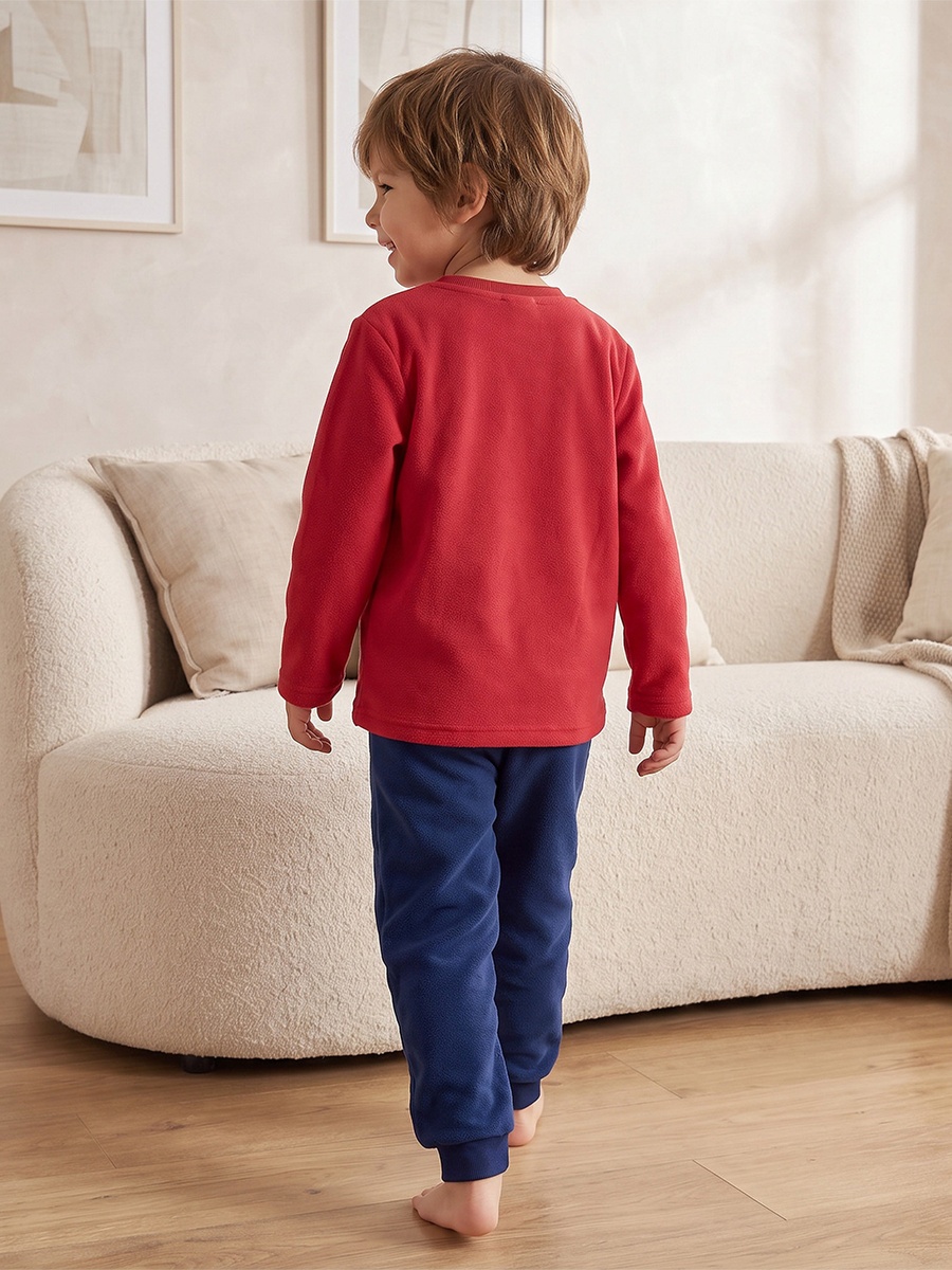 Cotton Crew Neck Long Sleeves Pyjama Set with Spider-Man Embroidery