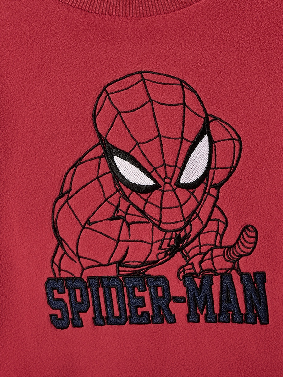 Cotton Crew Neck Long Sleeves Pyjama Set with Spider-Man Embroidery