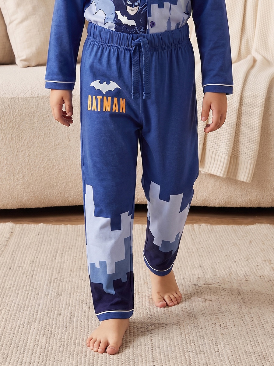 Cotton Collared Long Sleeves Pyjama Set with Batman Print