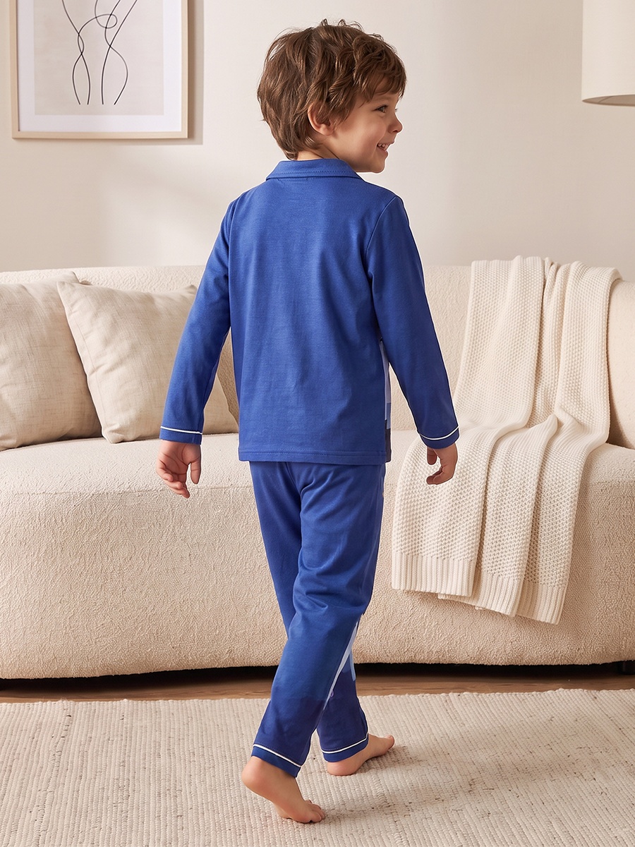 Cotton Collared Long Sleeves Pyjama Set with Batman Print