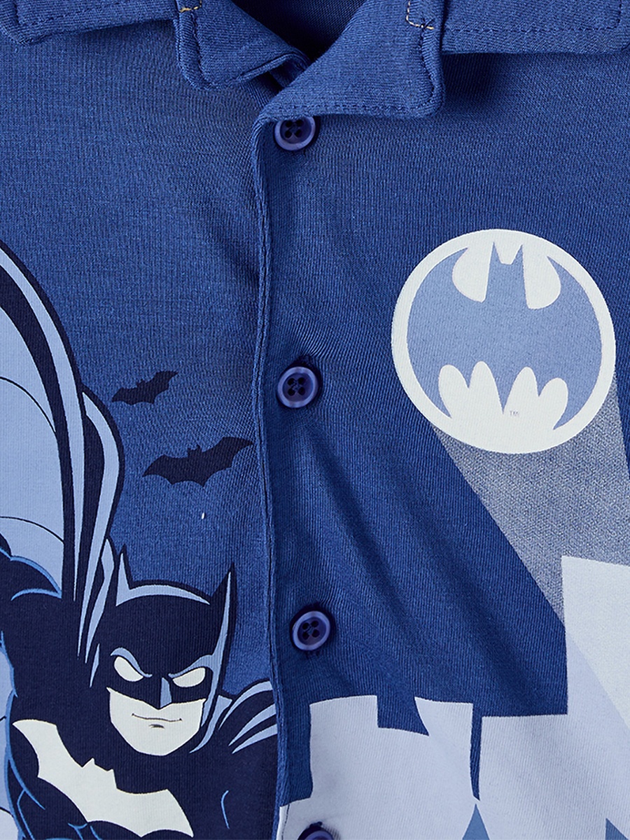 Cotton Collared Long Sleeves Pyjama Set with Batman Print
