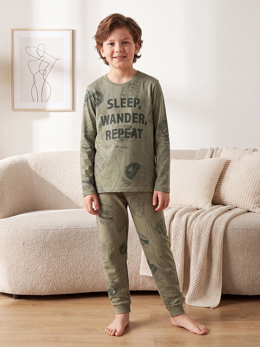 Pack of 2 Cotton Crew Neck Long Sleeves Pyjama Set with Graphic Print