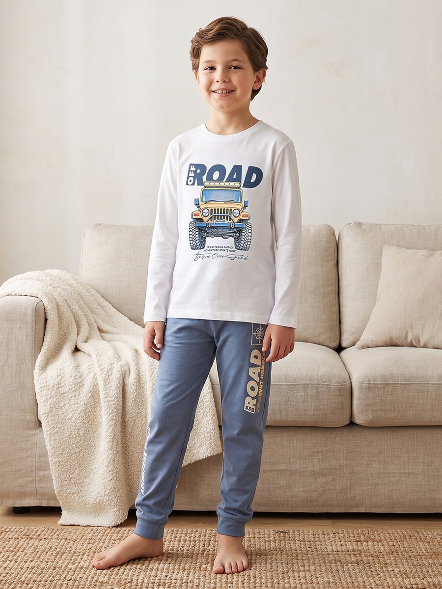 Pack of 2 Cotton Crew Neck Long Sleeves Pyjama Set with Graphic Print