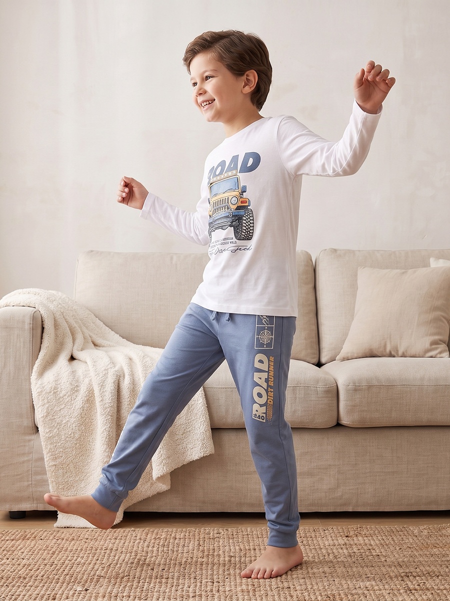 Pack of 2 Cotton Crew Neck Long Sleeves Pyjama Set with Graphic Print